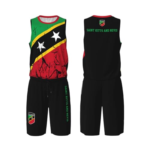 Saint Kitts and Nevis Flag Grain (3) Basketball Jersey Uniform Suit for Men Women Adults Training Athletic Set
