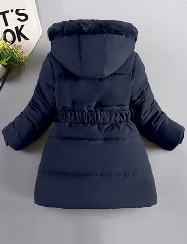 Kids Girls Winter Coats Heavyweight Fleece Lined Jackets Windproof Hooded Outerwear with Waist Belt 5-10 Years3