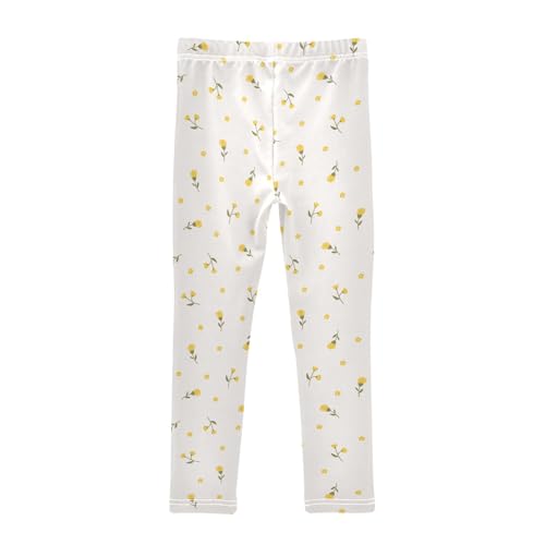 Yellow Flowers Girls Leggings,Workout Leggings for Girls Toddler Athletic Leggings Size for 3-10T2