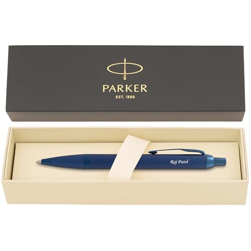 Image of Parker IM Engraved Ballpoint Pen, Monochrome Blue All-Metal Trim, Quink Blue Ink, Personalized Gift for Graduation, Career Advancement, Birthdays, New Job, Parker Gift Box Included