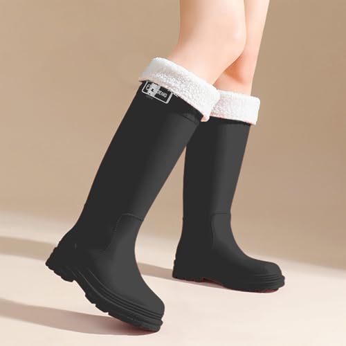 Kswlwccpp Gummistiefel Damen Bunt, Hoch Rutschfest Breite Füße Regenschuhe Gummistiefel Bequem Weit Wasserdicht Festival Boots Outdoor 37 Weitschaft Gummistiefeletten Regenstiefel