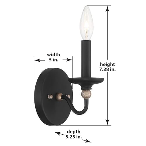 Image of Minka Lavery 1041-677 Westchester County Wall Sconce, 1-Light, 60 Total Watts, 5-in H x 7.38-in W, Sand Coal Black with Skyline Gold Leaf Accents
