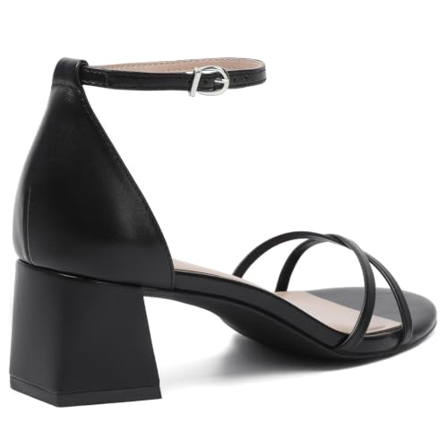 Image of Mostrin Chunky Heels for Women Round Open Toe Strappy Heeled Sandals Ankle Strap Dressy Block Low Heels for Party Wedding Prom Daily