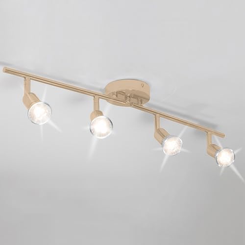 Qcyuui Modern 4-Light Track Lighting Kit, Flush Mount Gold Finish