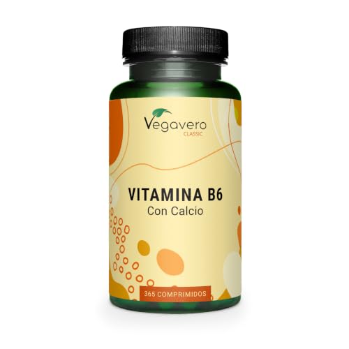 Vegavero Vitamina B6 25 mg (Alta Dosis) | Contribuye al Ánimo, al Sistema Nervioso y a Reducir el Cansancio | Con Calcio | Sin Aditivos | Vegano | 365 Comprimidos