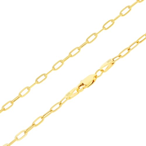 Nuragold 10k Real Yellow Gold Paperclip 2mm Elongated Cable Link Necklace (16