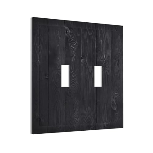 Decorative Switch Plate Covers Vintage Black Wood Plank Wooden Board 2 Gang Light Switch Cover Plate Unique Double Toggle Wall Plate Outlet Covers for Farmhouse Bedroom Home Decor