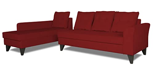 Image of Adorn India Maddox Tufted L Shape 6 Seater Sofa Set LHS (Maroon) (3 Year Warranty)