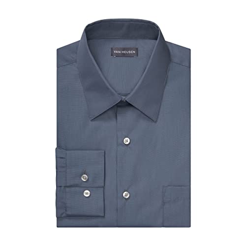 Image of Van Heusen Men's Dress Shirt Regular Fit Poplin Solid, Grey, 14 inch Neck 32 inch-33 inch Sleeve (Small)