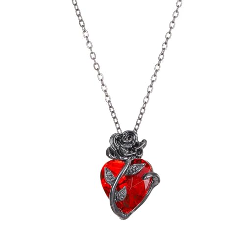 Clataly gothique amour Rose collier Dark Wrap fleur coeur femme bijoux