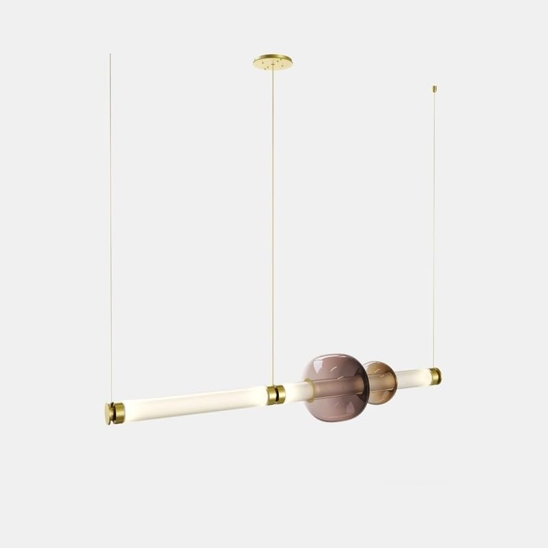 Lustre en verre nordique plafonnier LED suspension dorée salon 100cm