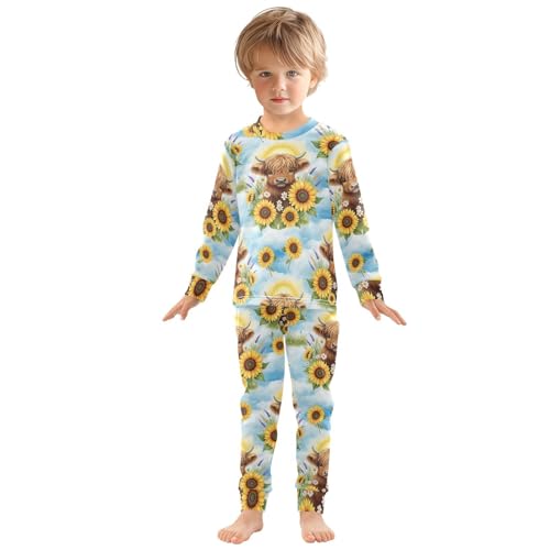 Pajama Sets Long Sleeve Cute Highland Cow Pattern Soft Comfy Sleepwear 2 Piece PJS 3-8T2