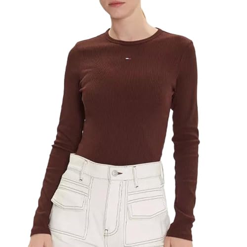 Tommy Hilfiger Essentials - Camiseta de manga larga para mujer, color marrón, marrón, S
