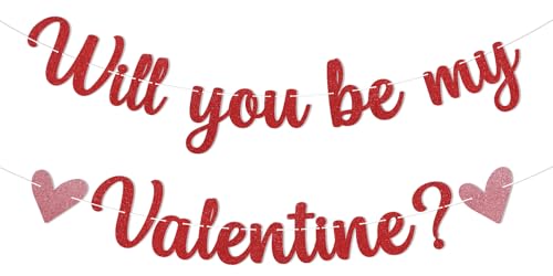 Will You Be My Valentine? Banner Red Glitter Be My