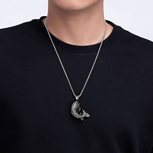 Cuistonelf Fish Necklace For Men, Lucky Koi Fish Pendant Necklace Koi Carp Necklace Punk Rock Fish Charm Necklace Men’s Hip Hop Fish Animal Necklace Jewelry Gift Father's Day Accessories #TOP4