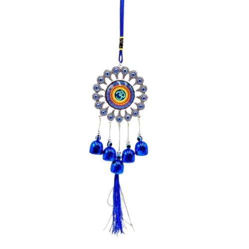 Evil Eye Wind Chime with Blue Bells, Rainbow Center, Decorative Hanging Mobile with Tassels, Indoor Outdoor Home Decor-image-44