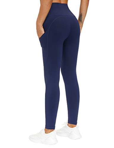 Image of THE GYM PEOPLE Thick High Waist Yoga Pants with Pockets, Tummy Control Workout Running Yoga Leggings for Women