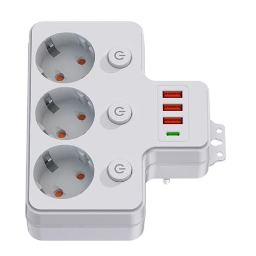 Regleta con protector contra sobretensiones, estación de puerto múltiple | Extensor para enchufe | para oficina en casa, trabajo en oficina, viajes, dormitorios universitarios y mesa