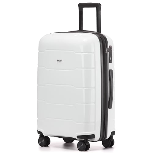 CRUW Medium 24" Checked Luggage 56x45x29cm + Expandable Hold Baggage (64/80 Liters) Polypropylene Suitcase TSA Approved Lock 8 Silent Spinner Wheels Lightweight Suitcases Airline-Approved Travel