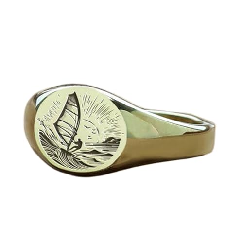 Bague de planche à voile ronde argent sterling 925 doré chevalière vintage
