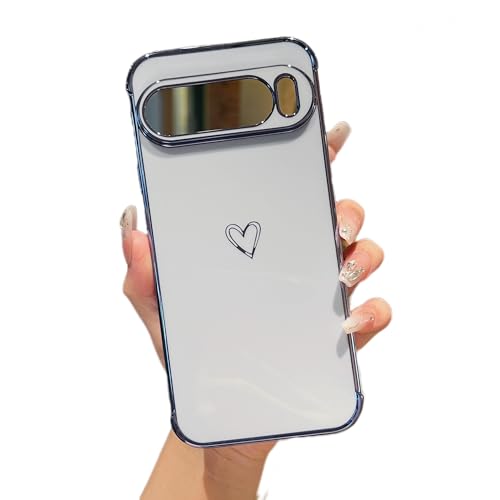 Coque Google Pixel 9 Pro XL ZTOFERA bleue avec coeurs et protection objectif