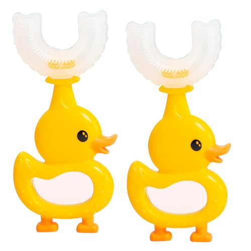 SIRLOMU 2 unidades Cepillo de Dientes en Forma de U Manual Pequeños, Infantil con Cabezal de Silicona Suave, Cuidado Bucal de 360°, Redondo y Ancho, para Niñas, Ideal 2 Años y Niño