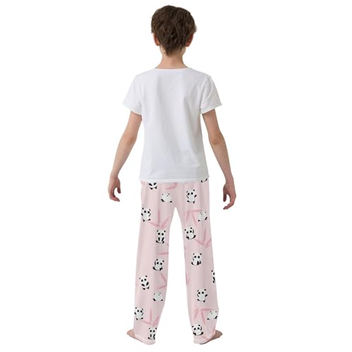 Panda and Leaf Print Boys Long Pants Soft Trousers Elastic Waist Kids Lounge Bottoms with Pockets S-XL3