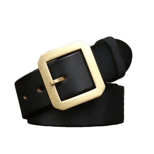 Pohullan Men 3.8cm Thick Copper Buckle Leather Casual Jeans Belt Retro Handmade Leather Belt