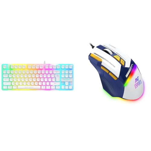 Image of Ant Esports MK700 V2 Membrane TKL Wired Gaming Keyboard- Mercury White & Ant Esports GM333 RGB Wired High End Optical Ergonomic Gaming Mouse -Blue /White /Yellow