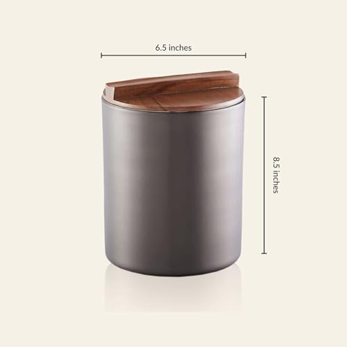 Image of The Empty Space Double Wall Insulated Stainless Steel Ice Bucket in Nickle Finish with Acai Wood Lid.[2.8L] Cocktail Bar, Wine Bottle, Home Accessories, Parties & Champagne Bucket