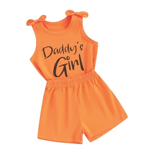 Image of Toddler Little Girl Clothes Summer Sleeveless Daddys Girl Letter Tank Tops Shorts Set 2Pcs Kids Casual Outfits
