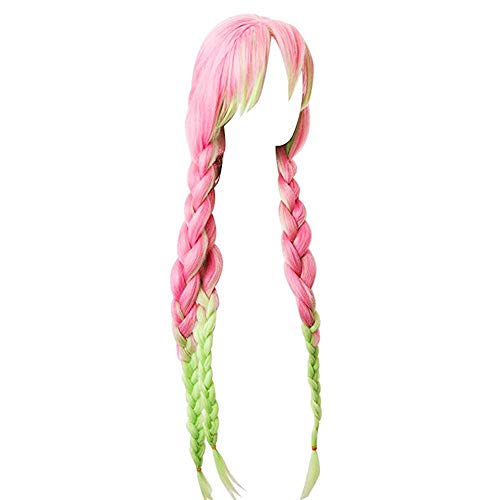 SkyBeauty Anime Kanroji Mitsuri Cosplay Wigs 90cm Long Pink Gradient Green Braided Wig Women Girls Cosplay Costume Party Wig