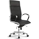VERSEE Premium Echt-Leder Chefsessel Montreal in Schwarz - Ergonomischer Designstuhl für Büro und Home-Office - Sitzhöhe 46-54cm - Belastbar bis 150kg