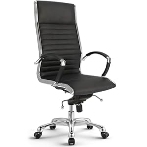 VERSEE Premium Echt-Leder Chefsessel Montreal in Schwarz - Ergonomischer Designstuhl für Büro und Home-Office - Sitzhöhe 46-54cm - Belastbar bis 150kg