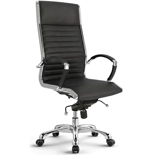 VERSEE Premium Echt-Leder Chefsessel Montreal in Schwarz - Ergonomischer Designstuhl für Büro und Home-Office - Sitzhöhe 46-54cm - Belastbar bis 150kg