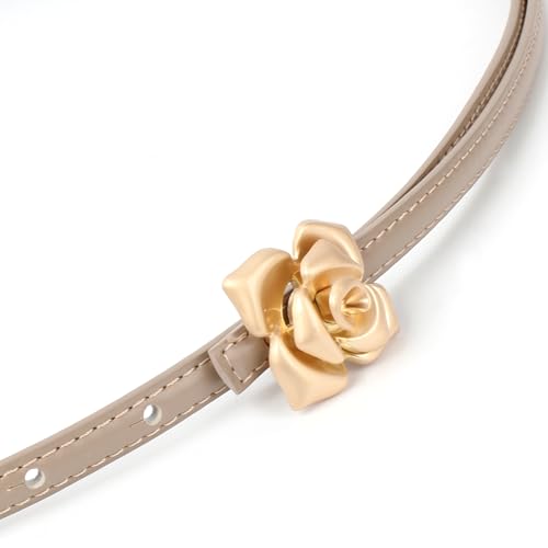 U Scinan Soft Leather Women's Thin Belt (1cm Width) - Flower Embellished Adjustable Waist Belt for Dresses, Jeans4