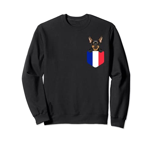 France Flag Miniature Pinscher Dog In Pocket Sweatshirt, Black