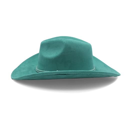 Image of Western Cowboy Hat for Women Men Wide Brim Cowboy Hat for Women with Woven Buckle Belt Suede Classic Fedora Hats
