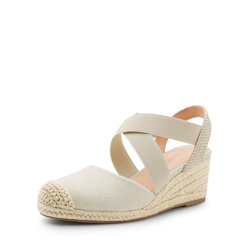 DREAM PAIRS Womens Close Toe Espadrilles Platform Slip on Elastic Criss Cross Straps Dressy Wedges Sandals,Size 8.5,Beige,SDPW226W