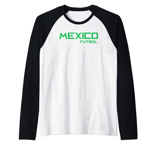 Mexico Futbol Green Text Raglan Baseball Tee, Black