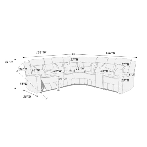 Lertiib Sectional Sofa Set Power Motion Reclining Gel Leatherette Couch for Living Room,Brown