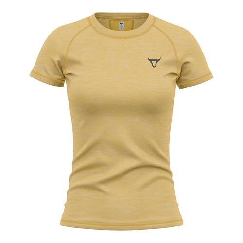Women's Short Sleeve Quick Dry Fit Active T-Shirts Moisture Wicking Athletic Round Neck Gym Tee Exercise Yoga Ladies Tops (UK, Alpha, L, Regular, Regular, M.Yellow)