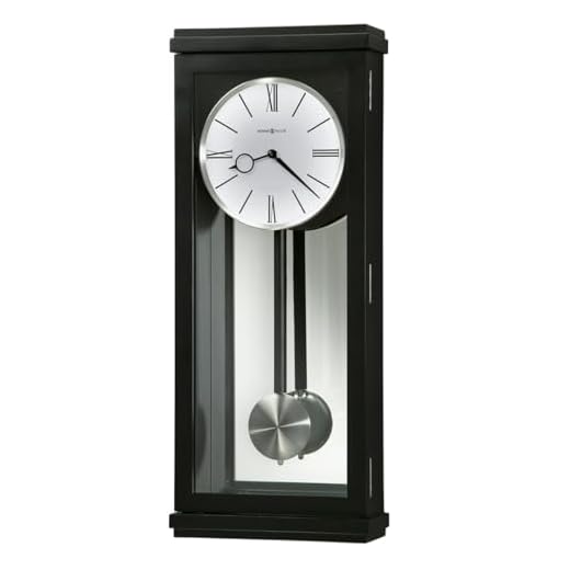 Howard Miller Alvarez Large Pendulum Wall Clock – Modern Black Satin Finish, Dual Chime Movement, Brushed Nickel Accents, Battery Operated, Ideal for Any Transitional Home or Office Decor