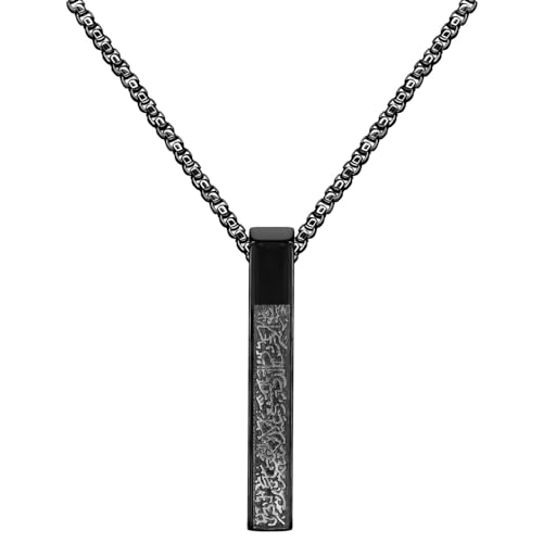 Tobestu Collier Plaqué Noir en Acier Titane - Pendentif Vers du Coran Musulman, Collier à Pilier Carré pour Hommes et Femmes YA4977