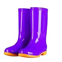 Women's Mid Calf Rain Boots Non Slip Rubber Shoes for Outdoor Daily Wear Comfortable Durable TPR Sole Design Footwear (Purple, 7.5)
