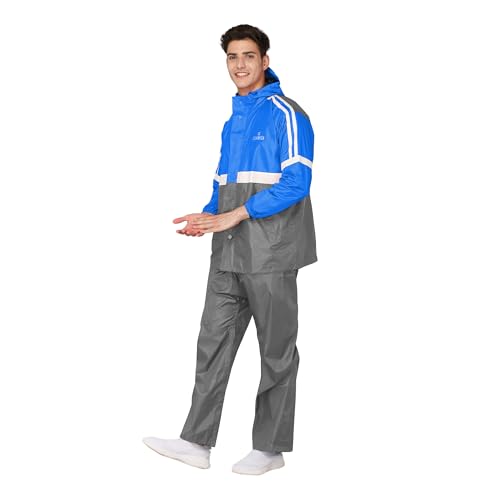 Image of THE CLOWNFISH Men's Waterproof Casual Style Polyester Double Coating Reversible Raincoat With Hood And Reflector Logo At Back For Night Travelling
