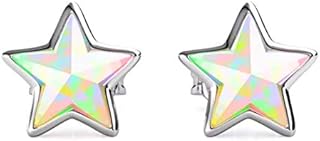 Silver Star Rainbow Small Stud Swarovski Crystal Earrings - Rhodium plated for Women's or Girl's Gift.
