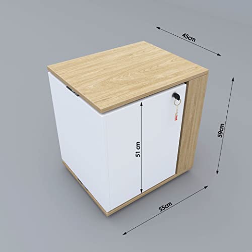Image of Studio Kook Classic Mini Bar - 360 Revolving Wooden Home Bar Cabinet with Lock, Stainless Steel Glass Holder, Delivered Preassembled (White)