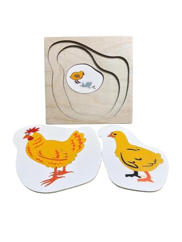 Image of Butterfly Life Cycle Puzzle for Kids, Wooden Puzzle with Layers Showing Butterfly Transformation, Ages 2+ | Hen Life Cycle Layering Puzzle Fun Layered Design | Combo Pack of 2