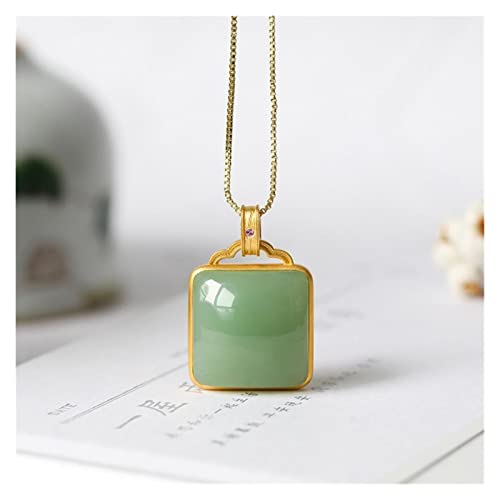 LHYLHY Alte Gold Natürliche Hetian Jade Square Halskette Anhänger Licht Damen Silber Schmuck (Gem Color : Necklace 45CM) Cover